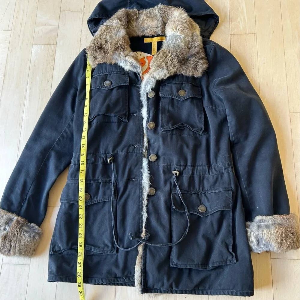 Twilltwentytwo Black Cotton/Canvas Coat with Faux Fur Trim - Detachable Hood, M